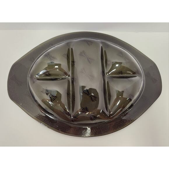 Vintage Black Divided Glass Tray with Gold Dragonfly Design – Mid Century Modern - Picture 5 of 5